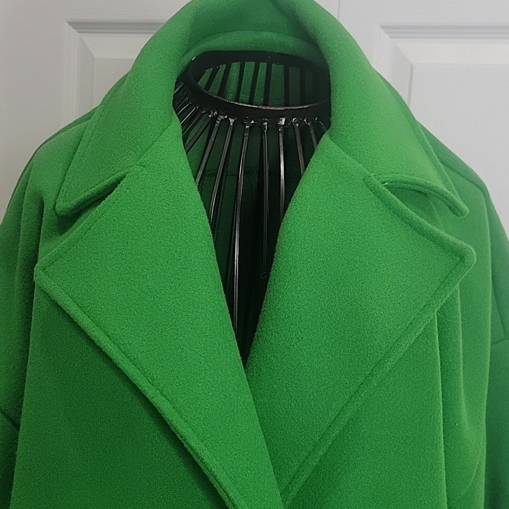 BOO HOO Bright Green Double-Breasted Women's Coat. Size 4 Oversized - Picture 4 of 8